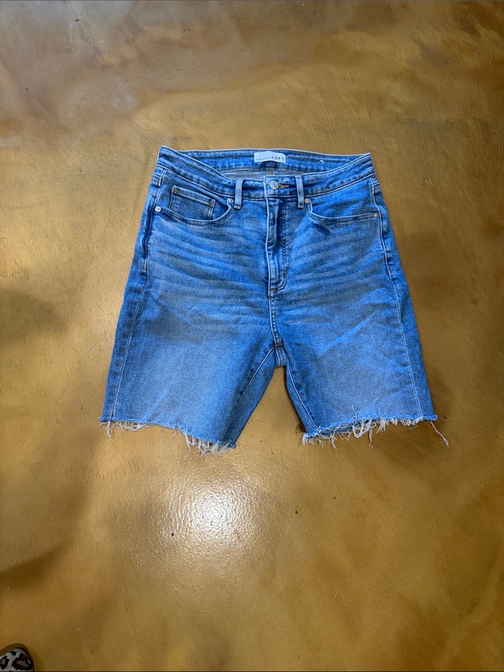 LOFT Medium Blue High-Rise Frayed Hem Denim Shorts